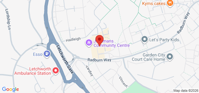 Map showing Jackmans Peri Peri in Letchworth Garden City